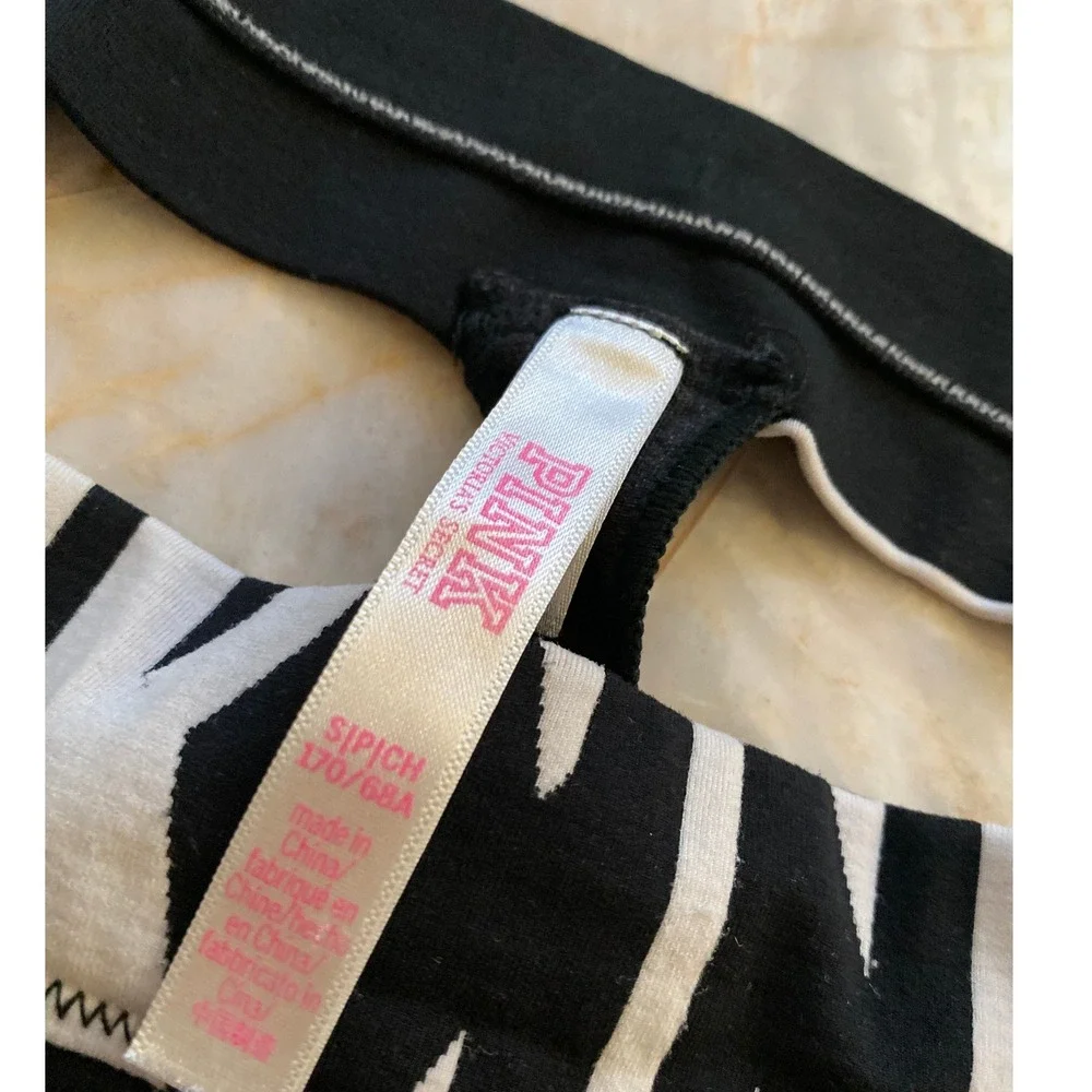 Victorias Secret PINK Extra Low Rise String Thong Black White Logo Print Small